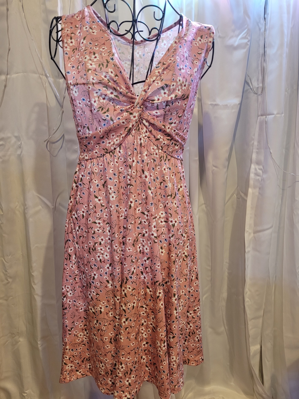 Amazon Pink Floral Twist-Front Midi Dress